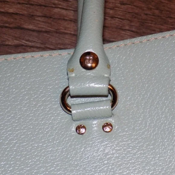 Kate Spade Pebbled Leather Satchel Women Medium Mint Green Good Triple Section - Picture 13 of 16